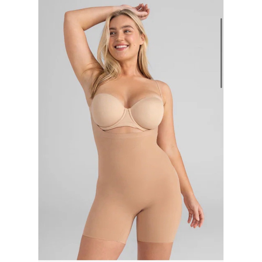 HoneyLove‎ open bust mid thigh bodysuit cocoa color women's size small